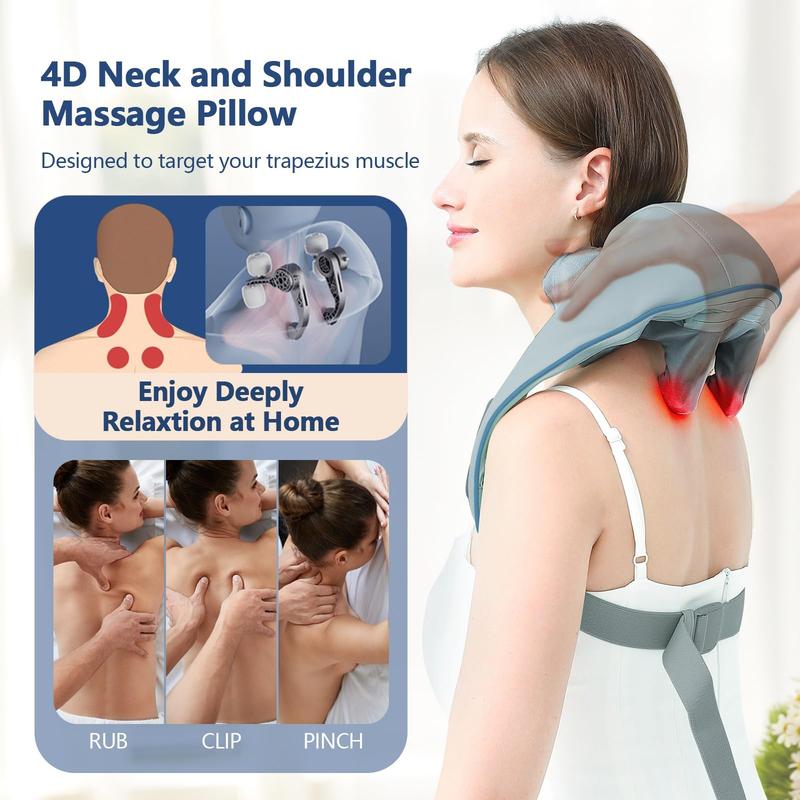 Neck and Shoulder Massager, Wireless Portable Massager, 6th Generation Shiatsu Back Shoulder and Neck Massager, Comfort, Best Gift, Mother's Day Gift, Father's Day Gift Cordless Relaxing