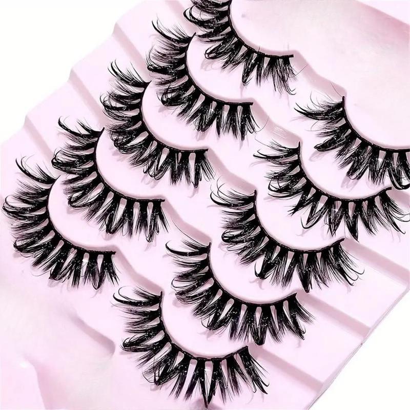 Natural Curl Manga Style False Eyelashes, 5 Pairs Wispy Slender Wet Anime Look Faux Cluster Lashes, Volumized Eye Makeup Products for Women & Girls