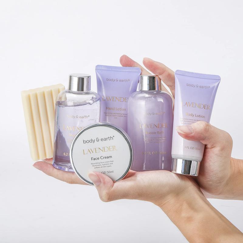 6 Pcs Lavender Bath Spa Set: Bubble Bath, Shower Gel, Hand Cream, Body Lotion, Face Cream, Soap. Gifts for Women, Self Care, Birthday Gift, Relaxing, Christmas Gift Body Care Comfort Self Care Bundles, Bath and Body Care Products, Mother's Day Gifts