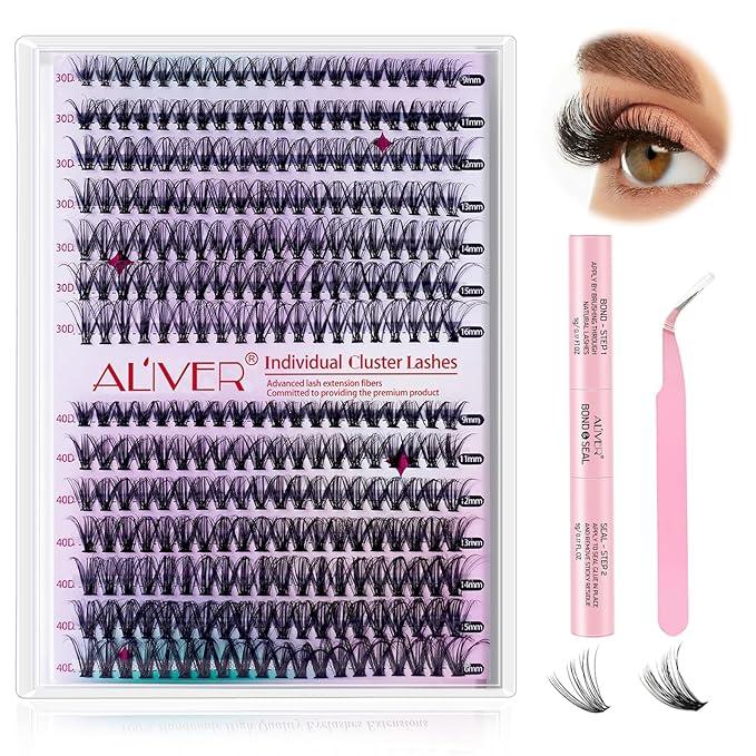 DIY Eye Lash Clusters Extensions Kit, Individual Cluster Lashes with Bond & Seal and Applicator, Soft & Comfortable, Stable Curvature, False Eyelash Cluster Kit At Home