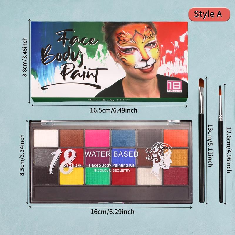 18 Color Face Paint Palette with Brush, Water Soluble Body Paint Palette, Professional Body Makeup Kit for Cosplay Party