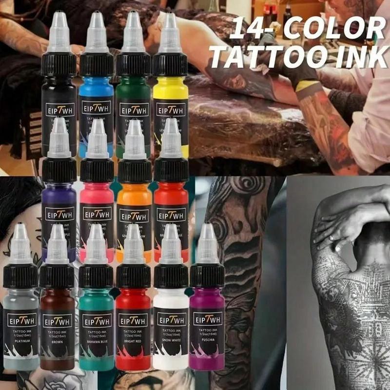 Tattoo Ink Set, 14pcs set Tattoo Pigment, Professional Tattoo Ink Pigment, Body Art Tattoo Pigment, Tattoo Supplies for Beginners & Professionals, Body Makeup, Christmas, Christmas Gift