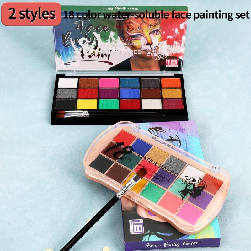 18 Color Face Paint Palette with Brush, Water Soluble Body Paint Palette, Professional Body Makeup Kit for Cosplay Party