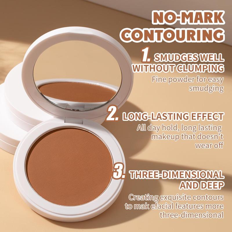 Long Lasting Matte Bronzer Powder, 1 Box Waterproof Sweat Resistant High Color Rendering Bronzer Powder, Suitable for All Skin Types