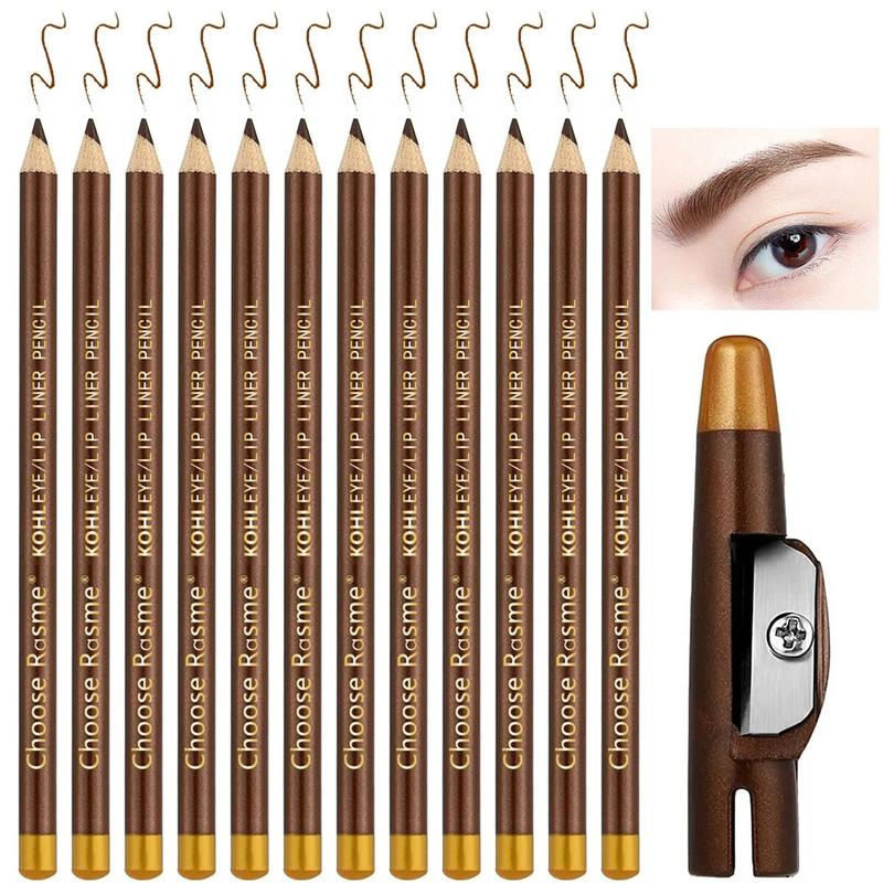 Waterproof Eyebrow Pencil (12pcs set), Easy Coloring Eye Brow Pen with Sharpener Cap, Lightweight Brow Shading & Filling Pencil for Daily Makeup