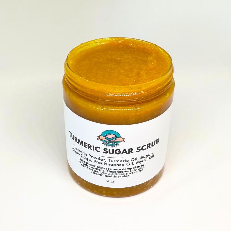 Turmeric Sugar Scrub, Exfoliating Body Scrub, Even Out Skin Tone, Glowing Skin, Radiant Skin, Turmeric Oil, Clary Sage, Frankincense Oil, Myrrh Oil