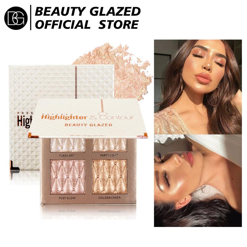 BEAUTY GLAZED Highlighter Palette,Glow Bronzer Powder Makeup Highlighter,4 Highly Pigmented Face Highlighter Shimmer Colors - Vegan, Cruelty Free & Hypoallergenic