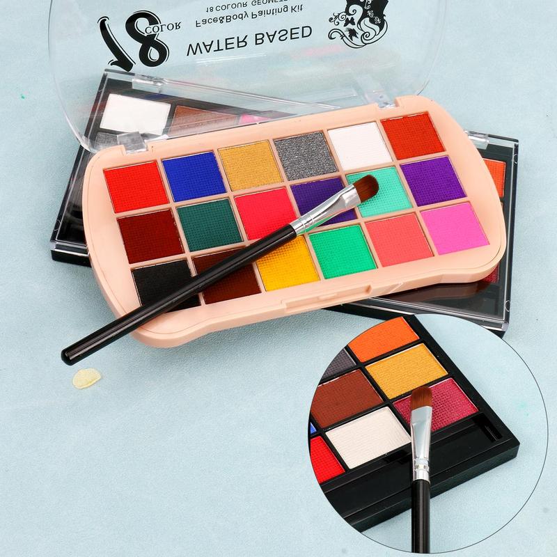 18 Color Face Paint Palette with Brush, Water Soluble Body Paint Palette, Professional Body Makeup Kit for Cosplay Party