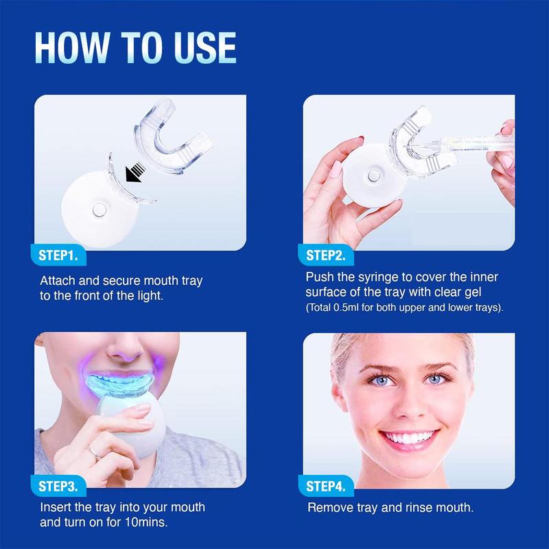 Teeth Brightening Kit, 1 Set Teeth Brightening Light with 3 Teeth Brightening Gel Refill, Mouth Trays- Built-in 10-minute Timer Restores Your Gleaming Bright Smile