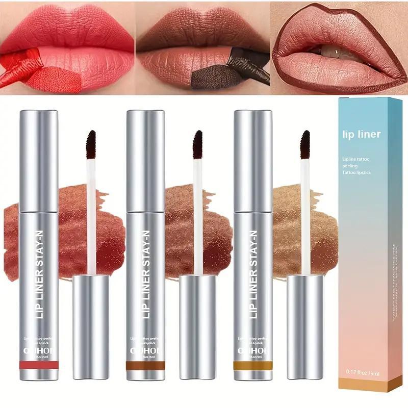 Long Lasting Peel-off Lip Liner, 3 Counts set Matte Lip Liner Stain, Easy to Use, Suitable for Women and Girls