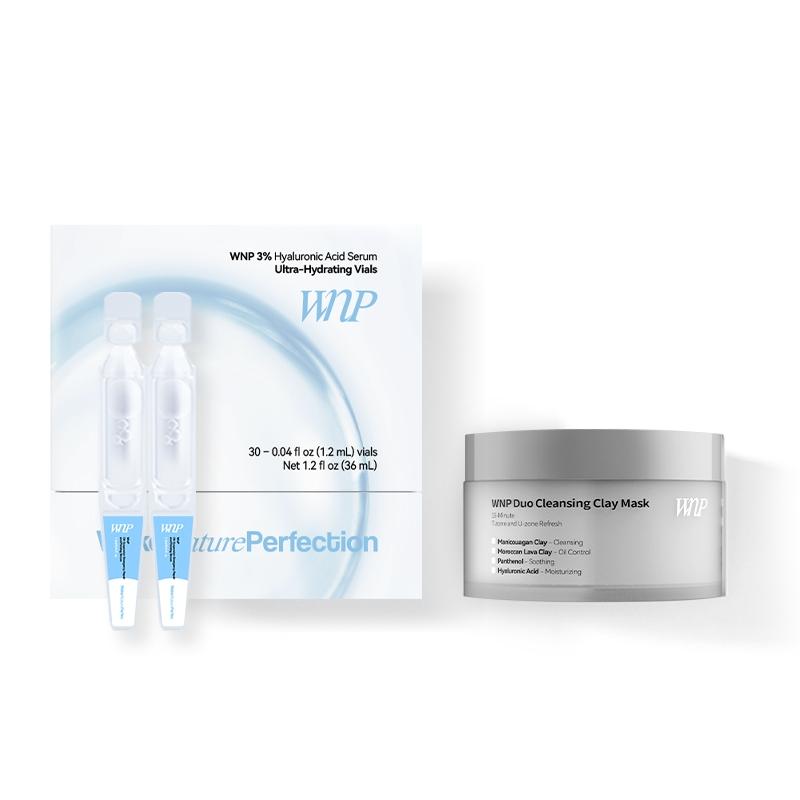 WNP Cleansing & Hydration Set [Vegan] - Duo Cleansing Clay Mask + 3% Hyaluronic Acid Serum | Comfort Repair Skin Skincare