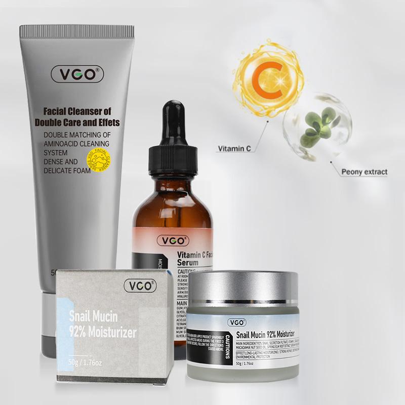 VGO Three-In-One Kit Vitamin C serum 30ml 60ml Snail Mucin 92% Moisturizer Facial Cleanser of Double Care and Effets Skincare Repairing