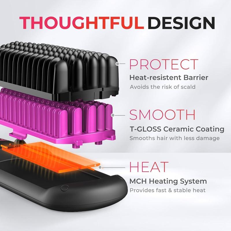 TYMO One-Step Hair Straightening Brush with Negative Ions, Ceramic Heating, 16 Temperature Settings, LCD Display, and Anti-Scald Safety Design for All Ages