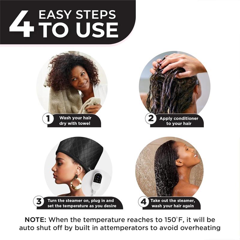 Hair Steamer For Natural Hair Home Use w 10-level Heats Up Quickly, Heat Cap For Deep Conditioning - Thermal Heat Cap For Black Hair, Great For Deep Conditioner (Black)