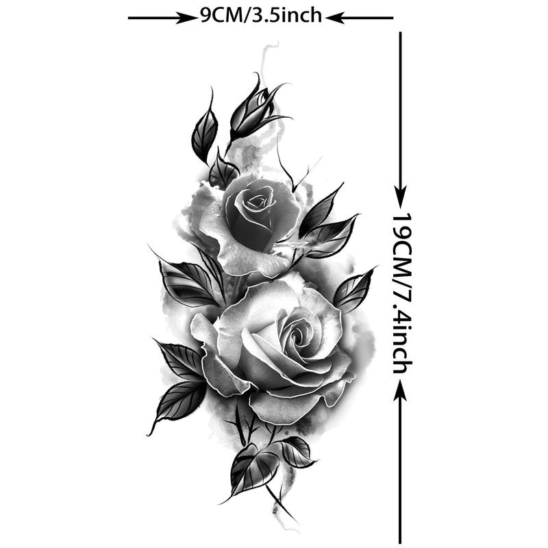 Aesthetic Rose Pattern Temporary Tattoo Sticker, Long Lasting Fake Tattoo Sticker, Body Art Sticker for Women & Girls, Christmas Gift