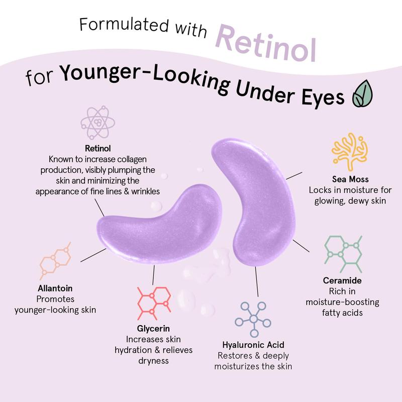 Under Eye Patches for Dark Circles (Purple, 6 Pairs) - Gel Eye Mask with Retinol - Restoring Under Eye Patches for Puffy Eyes and Dark Circles - Vegan Cruelty-Free Eye Mask Skincare