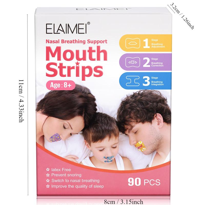 ELAIMEI Universal Closed Mouth Patches For Adults And Children, 90pcs 3 In 1 Patches To Correct The Bad Habit Of Breathing Through The Mouth And Improve The Quality Of Sleep Better Healt