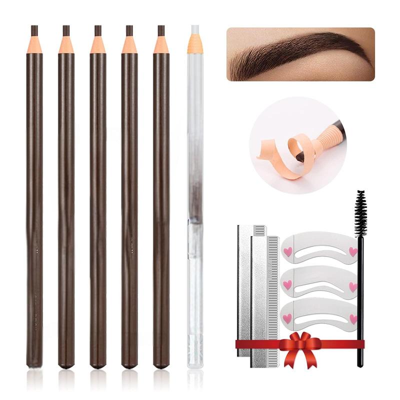 Waterproof Eyebrow Pencil Set, Pull-Off Peel, Microblading Eyebrow Pencil Supplies Kit, White Eyeliner and Eyebrow Tools Tattoo Makeup for Marking (5+1 Dark Brown)