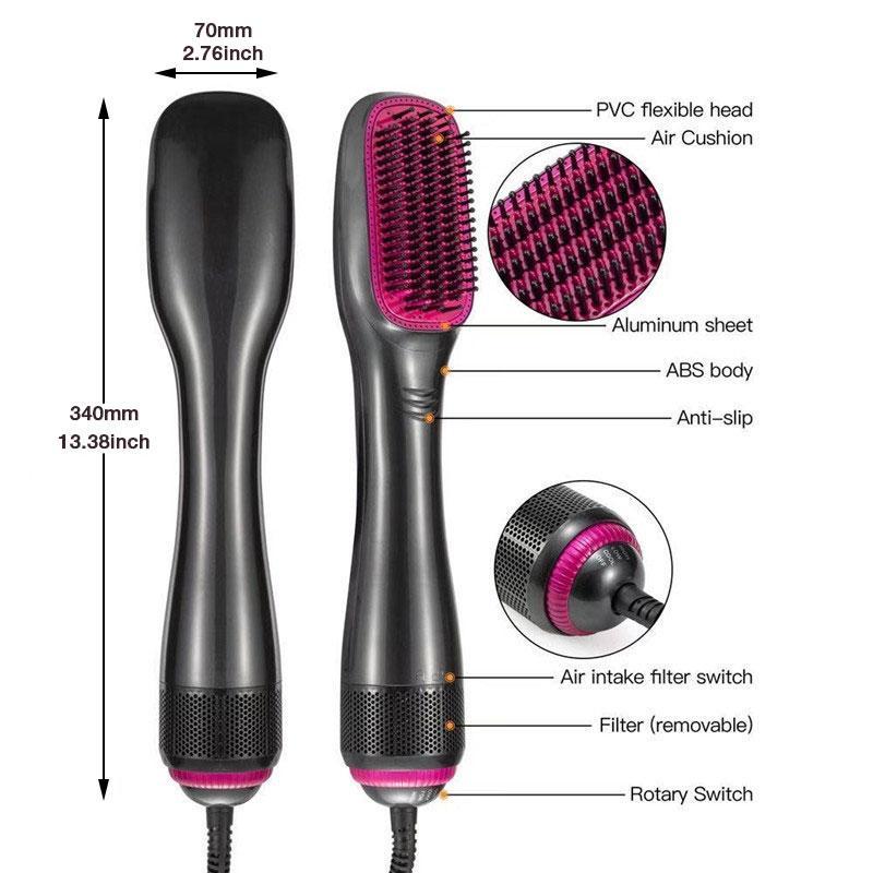 2 in 1 Hot Air Brush Hair Dryer & Straightener, 1 Count Ceramic Coating Hair Styling Tool with 3 Temperature Settings, Professional Hair Tool for Home & Salon Use