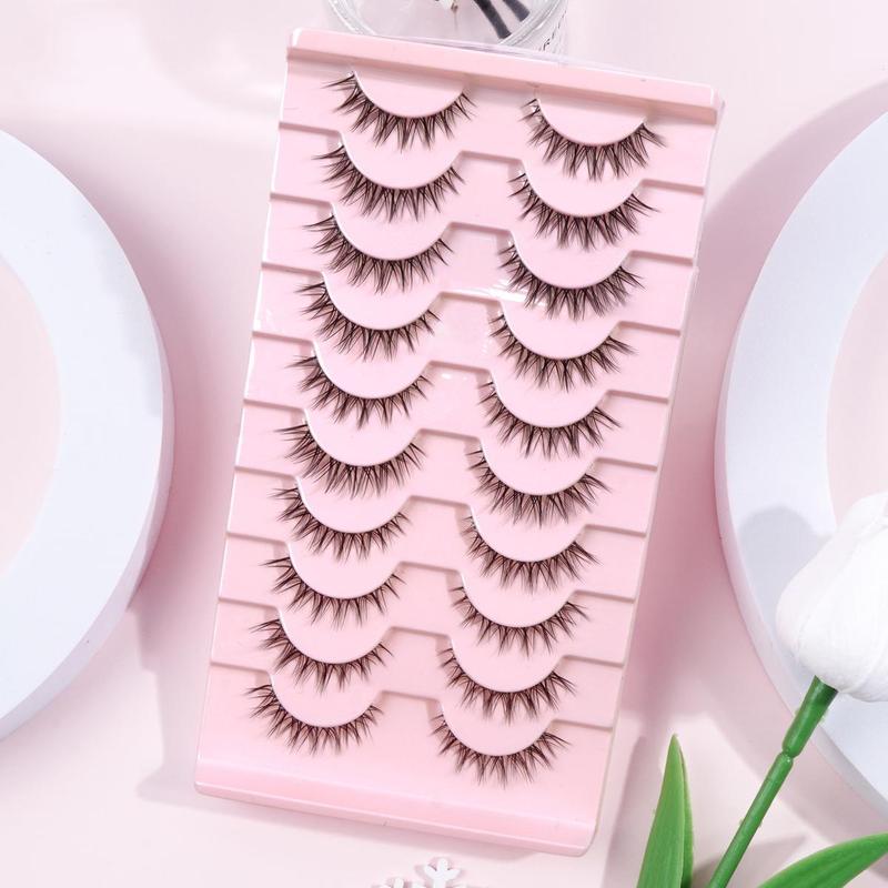 Natural False Eyelashes, 10 Pairs Wispy Clear Band Faux Lashes, Curling Eye Makeup Strip Lashes, Individual Lash Kit, Spider Lashes, Lash Clusters, Makeup Set, Christmas Gift