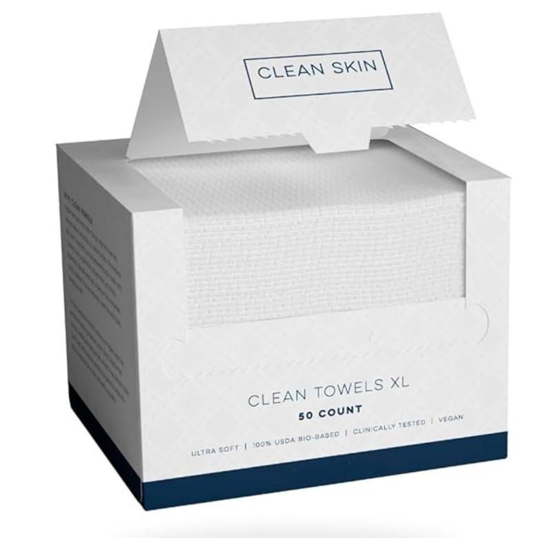 Clean Skin Clean Towels XL, 100% USDA Biobased Face Towel, Disposable Face Towelette, Makeup Remover Dry Wipes, Ultra Soft, 50 Ct, 1 Pack