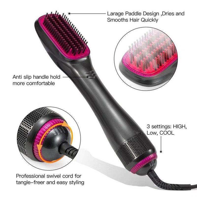 2 in 1 Hot Air Brush Hair Dryer & Straightener, 1 Count Ceramic Coating Hair Styling Tool with 3 Temperature Settings, Professional Hair Tool for Home & Salon Use