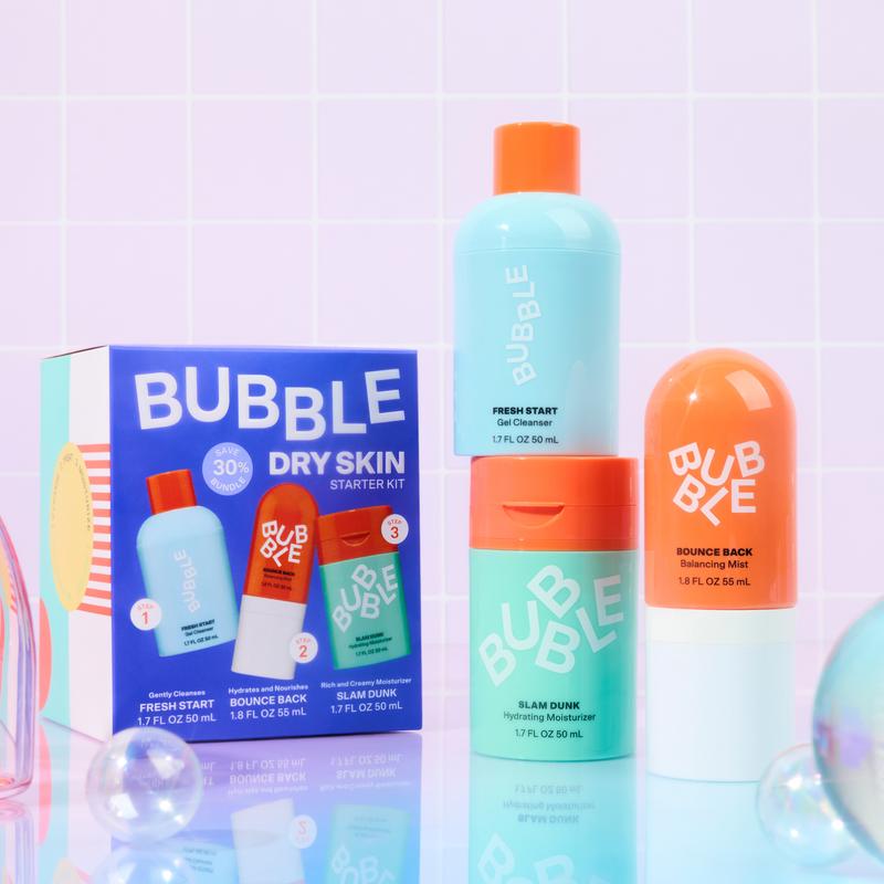 Bubble Skincare Hydrating Routine Bundle - Unisex - Cleanser, Toner, Moisturizer - Normal to Dry Skin - Gel