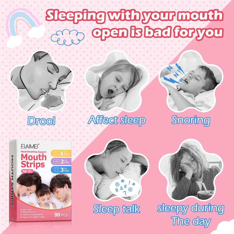 ELAIMEI Universal Closed Mouth Patches For Adults And Children, 90pcs 3 In 1 Patches To Correct The Bad Habit Of Breathing Through The Mouth And Improve The Quality Of Sleep Better Healt