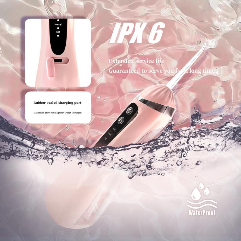 ETHME A16 Christmas Portable Dental Water Flosser Pink Oral Irrigator with 3 Modes and Replaceable Jet Tips for Braces Plaque Remover Waterproof Gift