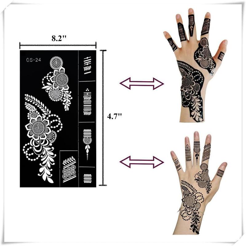 9 Sheets Henna Tattoo Stencils kit for Hand Reusable, Mehndi Temporary Tattoo Adhesive Templates Flower Stencils for Women Girls Face Body Finger Art Paint mask tattoo patch tattoo