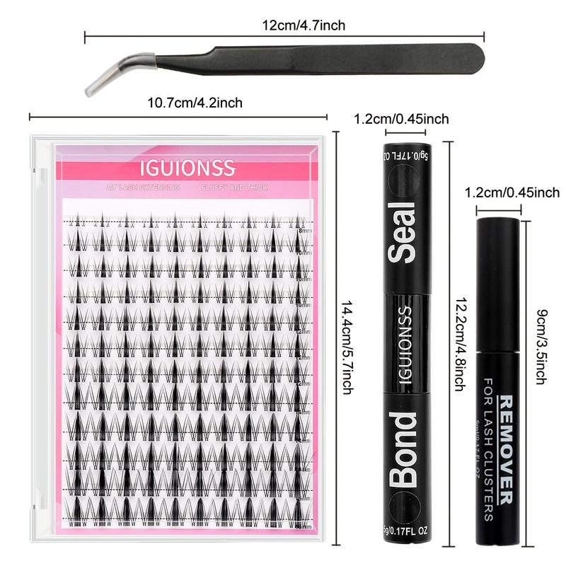 Individual False Eyelashes with Bond & Sealing & Tweezers, 1 Set Natural Look Eyelash Extensions, Self Grafting Curl Eyelashes, Eye Makeup Enhancement, Christmas Gift