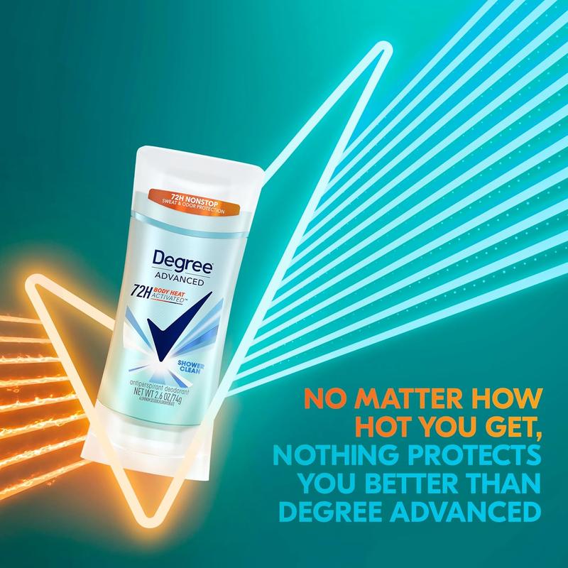 Degree Advanced Protection Antiperspirant Deodorant Shower Clean for 72-Hour Sweat & Odor Control for Women, with Body Heat Activated Technology, 2.6 oz