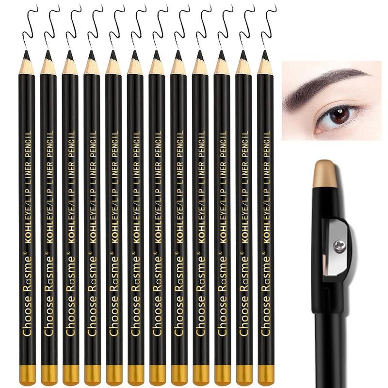 Waterproof Eyebrow Pencil (12pcs set), Easy Coloring Eye Brow Pen with Sharpener Cap, Lightweight Brow Shading & Filling Pencil for Daily Makeup