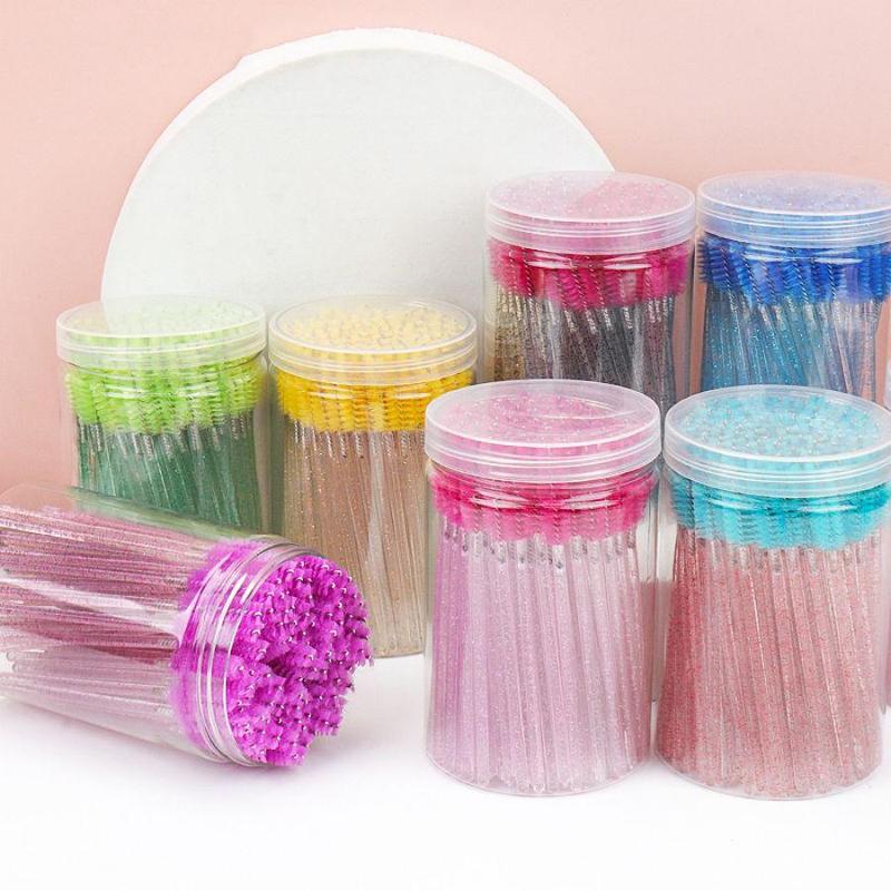 Disposable Crystal Cosmetic Mascara Brush, 100pcs set Disposable Eyelash Brushes, Colored Eyelash Brushes, Cosmetic Brush, Professional Makeup Tools for Women