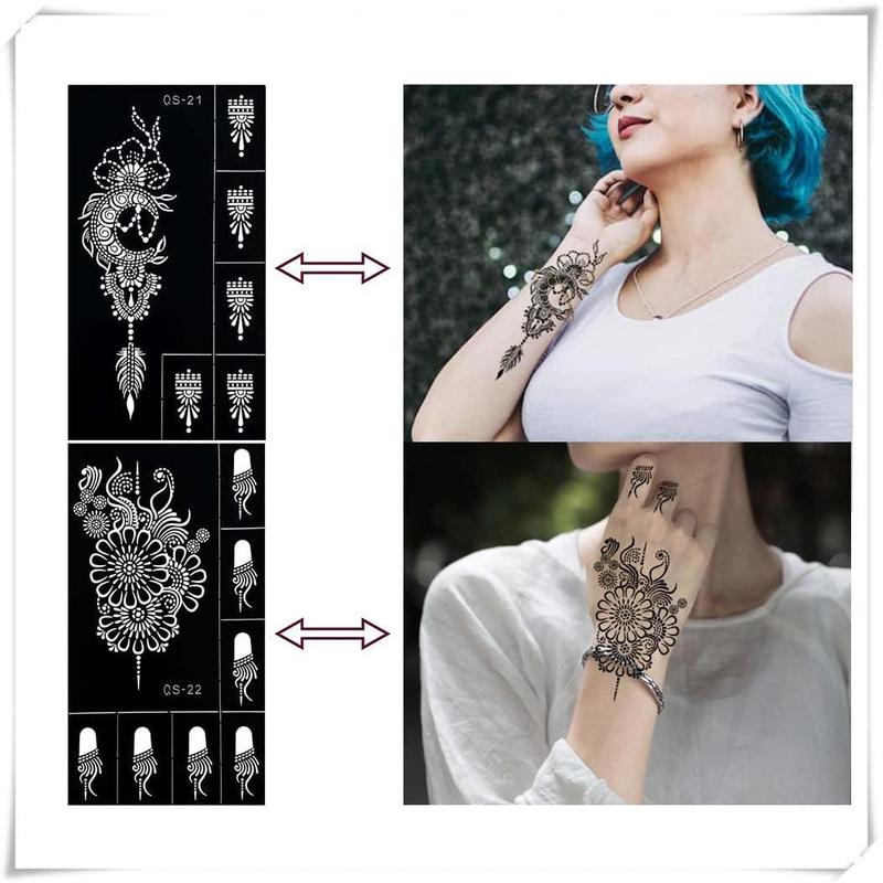 9 Sheets Henna Tattoo Stencils kit for Hand Reusable, Mehndi Temporary Tattoo Adhesive Templates Flower Stencils for Women Girls Face Body Finger Art Paint mask tattoo patch tattoo