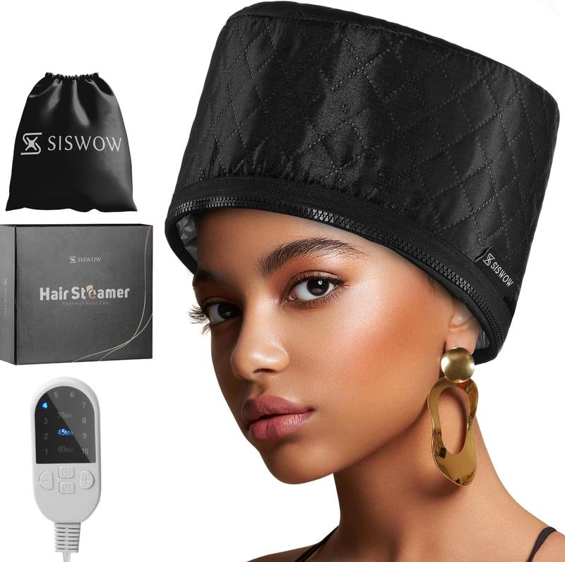 Hair Steamer For Natural Hair Home Use w 10-level Heats Up Quickly, Heat Cap For Deep Conditioning - Thermal Heat Cap For Black Hair, Great For Deep Conditioner (Black)