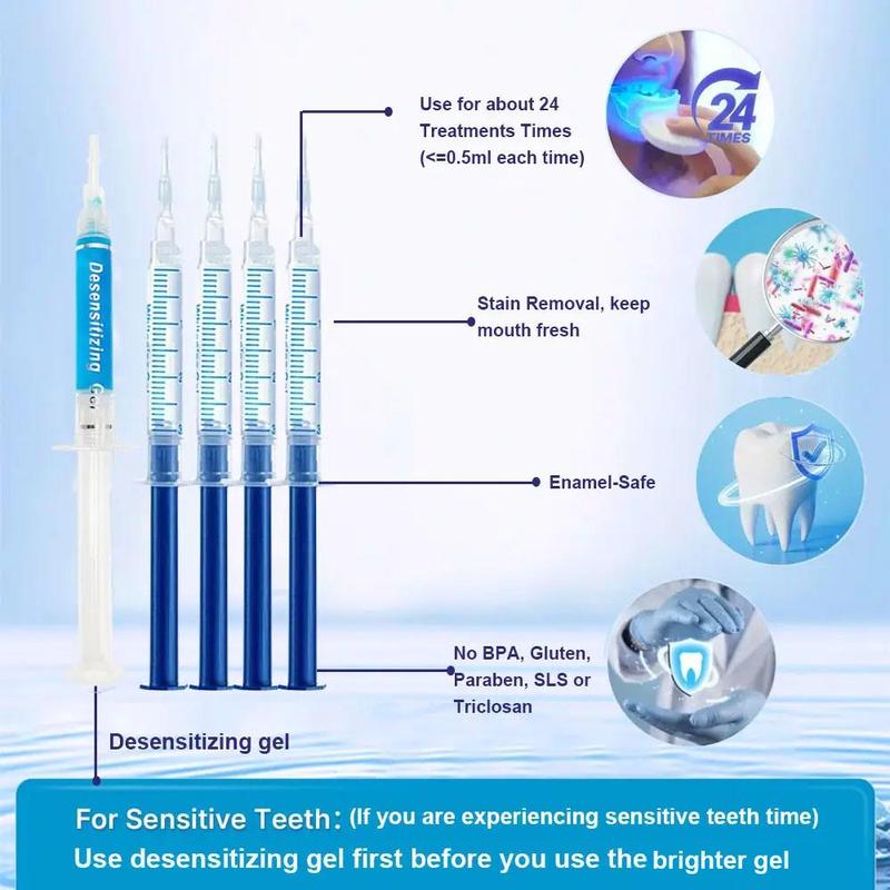 Led Teeth Brightening Kit, 1 Set Led Teeth Brightening Device Kit Including 5 X 3ml Carbamide Peroxide Teeth Gel, Easy To Use