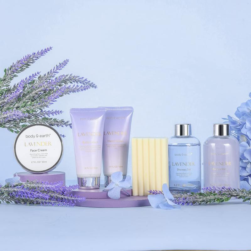 6 Pcs Lavender Bath Spa Set: Bubble Bath, Shower Gel, Hand Cream, Body Lotion, Face Cream, Soap. Gifts for Women, Self Care, Birthday Gift, Relaxing, Christmas Gift Body Care Comfort Self Care Bundles, Bath and Body Care Products, Mother's Day Gifts