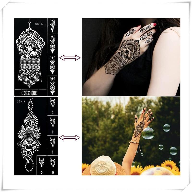 9 Sheets Henna Tattoo Stencils kit for Hand Reusable, Mehndi Temporary Tattoo Adhesive Templates Flower Stencils for Women Girls Face Body Finger Art Paint mask tattoo patch tattoo