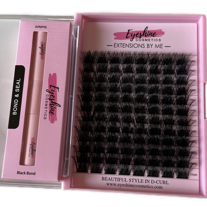 Eyeshine Mega Volume (black 12-18mm) lash clusters includes a Black bond and Seal