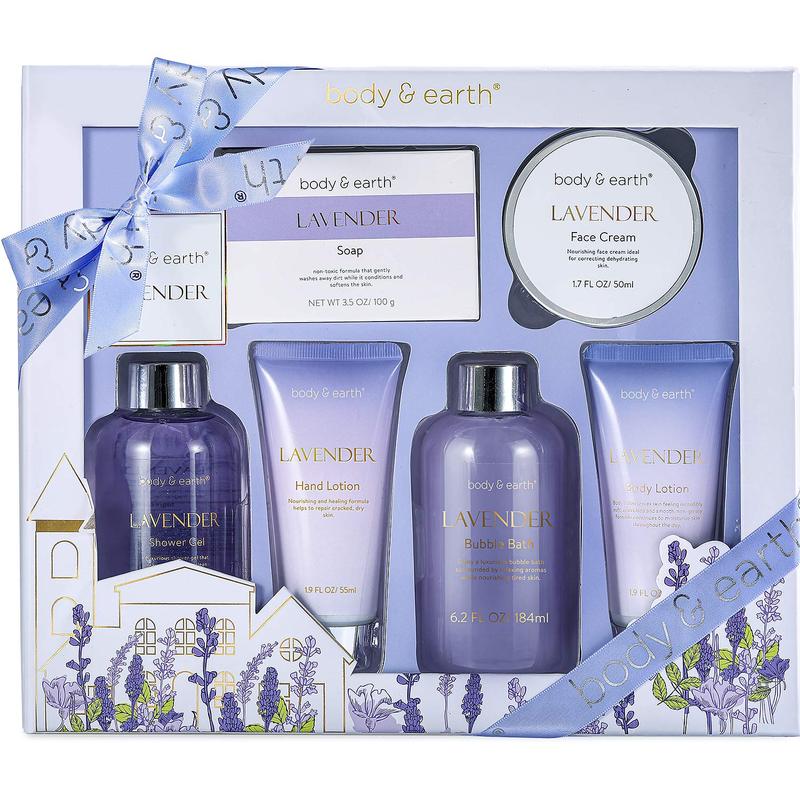 6 Pcs Lavender Bath Spa Set: Bubble Bath, Shower Gel, Hand Cream, Body Lotion, Face Cream, Soap. Gifts for Women, Self Care, Birthday Gift, Relaxing, Christmas Gift Body Care Comfort Self Care Bundles, Bath and Body Care Products, Mother's Day Gifts