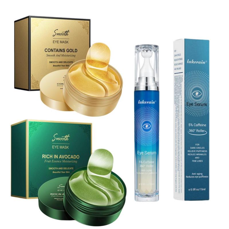 Moisturizing Eye Care Set, 1 Set Fruit Essence Eye Pad & Contains Gold Eye Mask & Bead Walking Massage Design Eye Serum, Eye Care Product for Daily Use