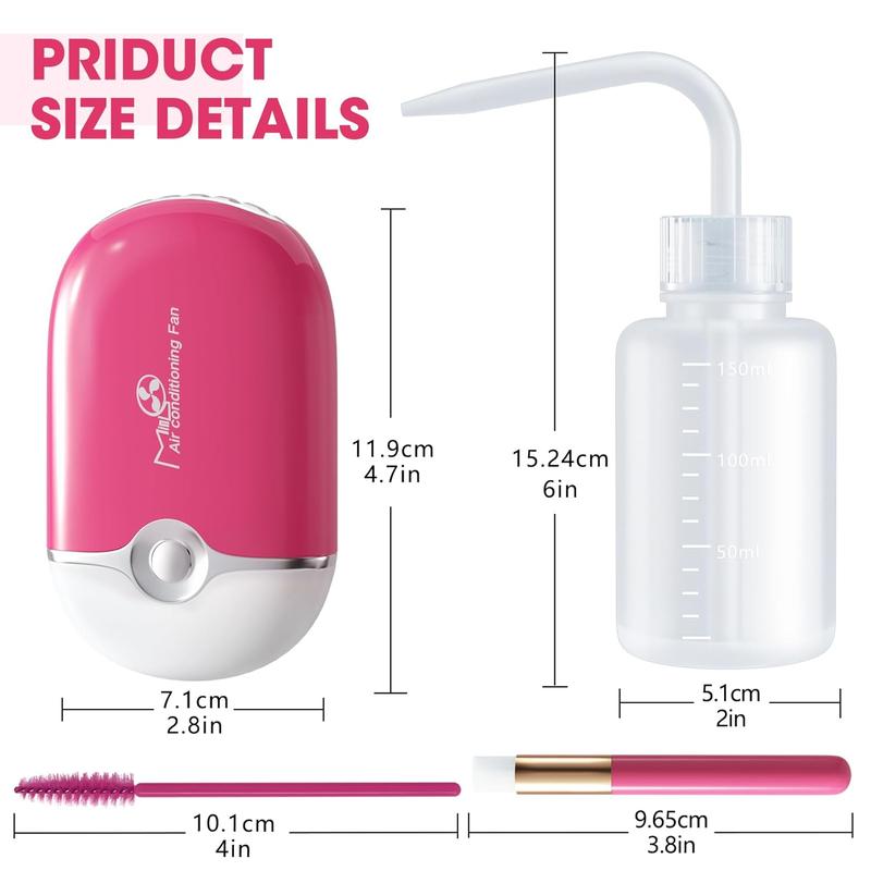 Lash Eyelash Fan Kit for Lash Extension Mini Portable Fans with 50 Lash Shampoo Brush 3 Nose Blackhead Facial Cleaning Brush 1 Plastic Wash Bottle (ROSE)