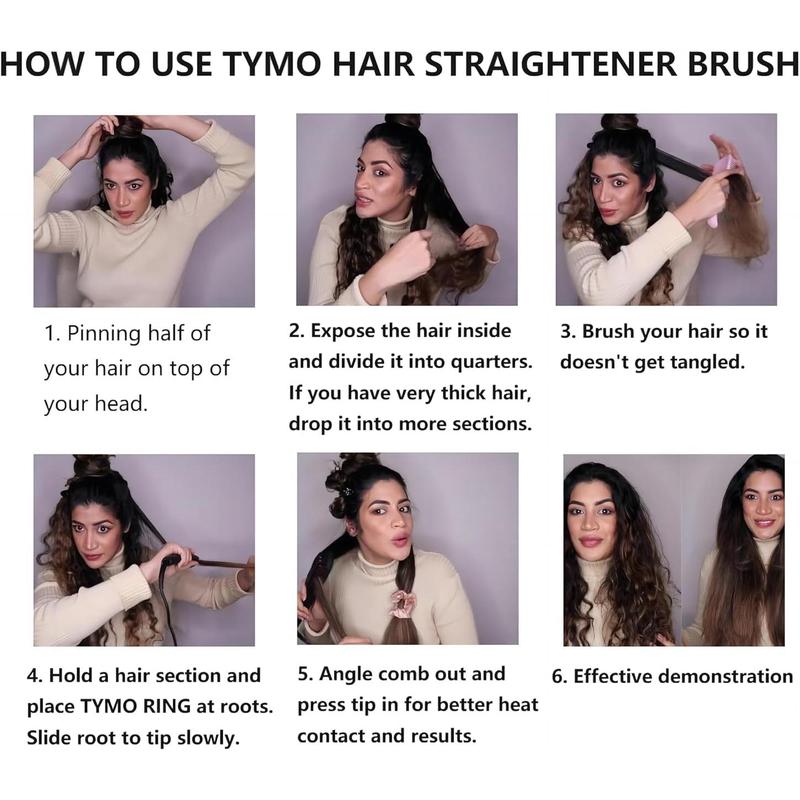 TYMO One-Step Hair Straightening Brush with Negative Ions, Ceramic Heating, 16 Temperature Settings, LCD Display, and Anti-Scald Safety Design for All Ages