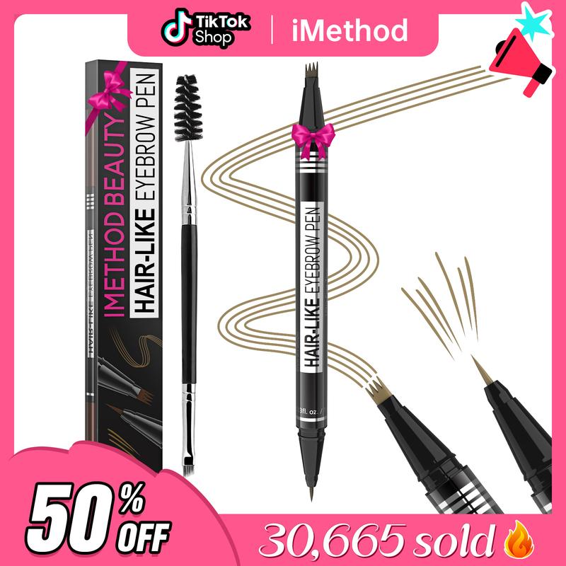 iMethod Eyebrow Pencil, Hair-like  2-in-1 Waterproof Eyebrow Pen with 4 Tip Brow Pen, with Dual-ended Eyebrow Brush, Cosmetic Makeup