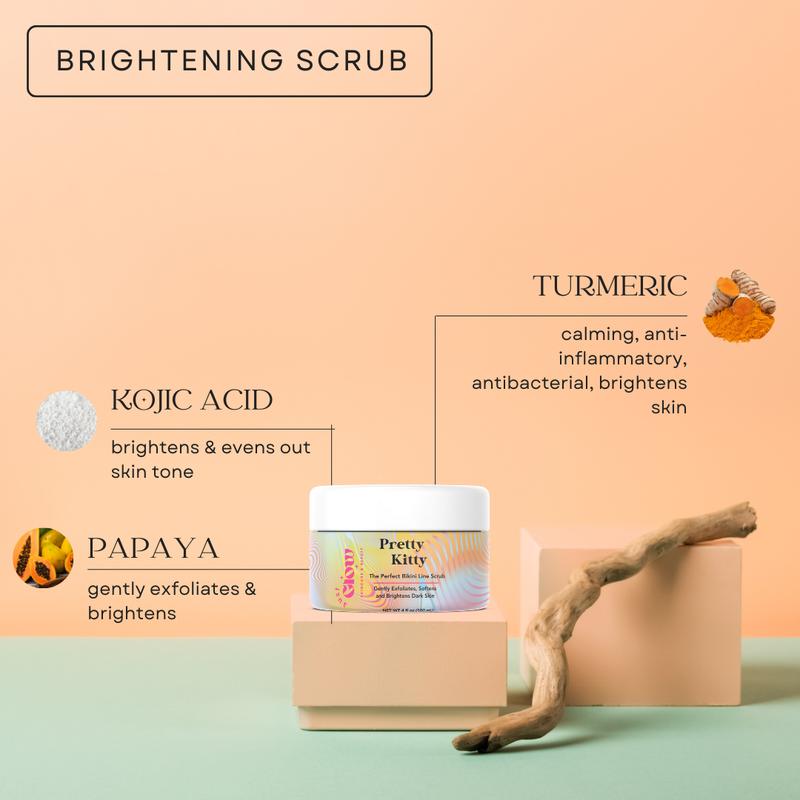 Pretty Kitty Brightening Scrub-Turmeric Scrub-Gently Exfoliates, Evens Skin Tone, Softens and Hydrates, Exfoliating Scrub Skin Care, Sugar Scrubs