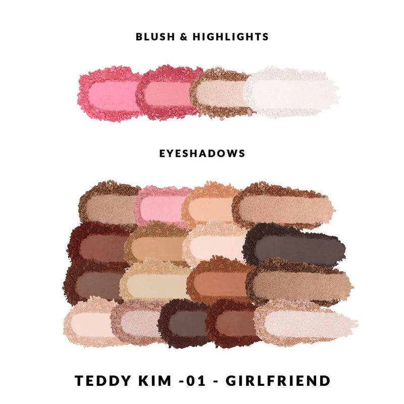 KimChi Chic Teddy Kim Palette - 21 Shimmer & Matte Pigmented Shades for a Flawless Face - Eyeshadow, Highlighters & Blushes