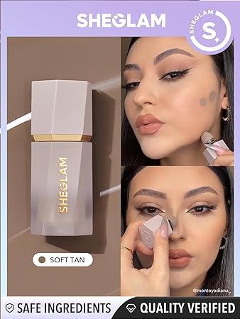 SHEGLAM Sun Sculpt Cool Toned Liquid Contour Stick Long Lasting Cream Bronzer Makeup - Soft Tan Applicator Blend