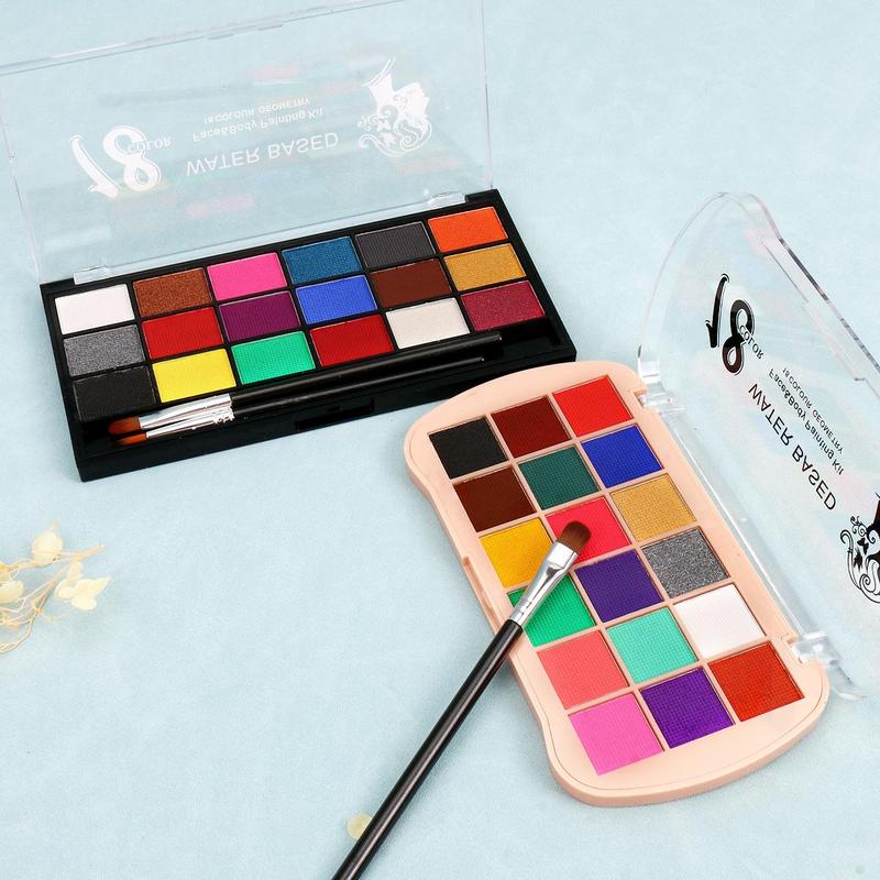 18 Color Face Paint Palette with Brush, Water Soluble Body Paint Palette, Professional Body Makeup Kit for Cosplay Party