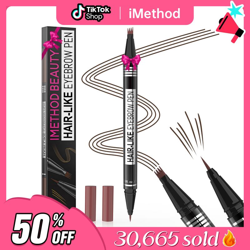 iMethod Microblading Eyebrow Pen - Eyebrow Pencil Magical 2-in-1 Dual-Ended Eye Brow Pencils for Women with 4-Fork-Tip & Precise Brush-Tip